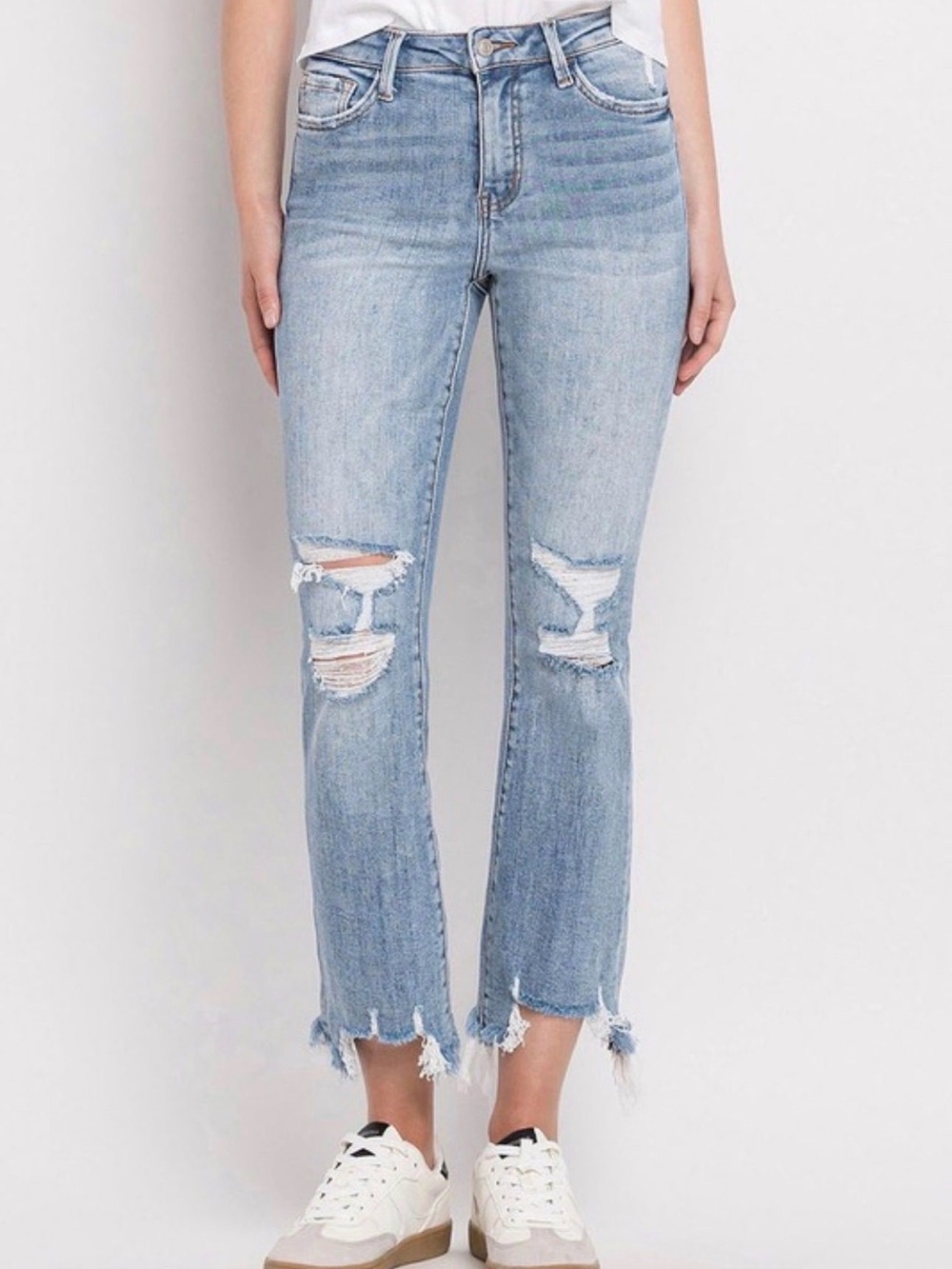 VERVET BY FLYING MONKEY Light Blue Distressed Cropped Jeans